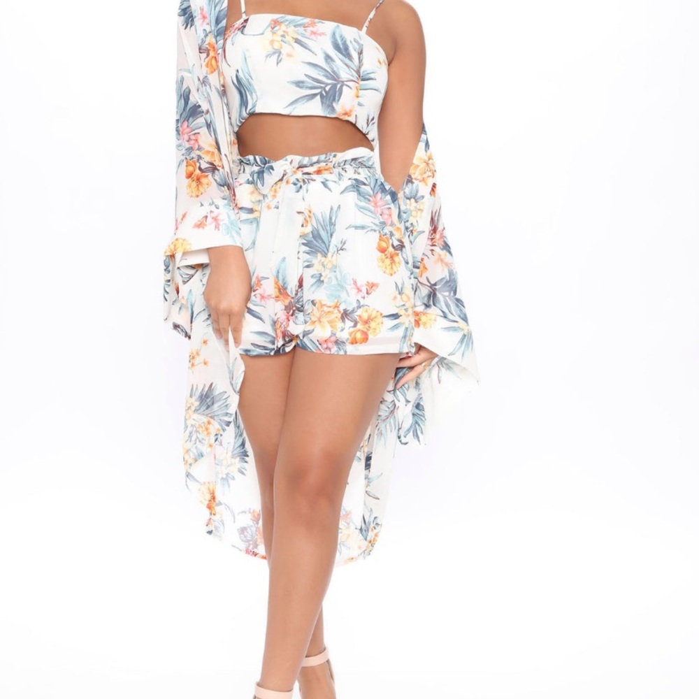 3 piece floral shorts set
